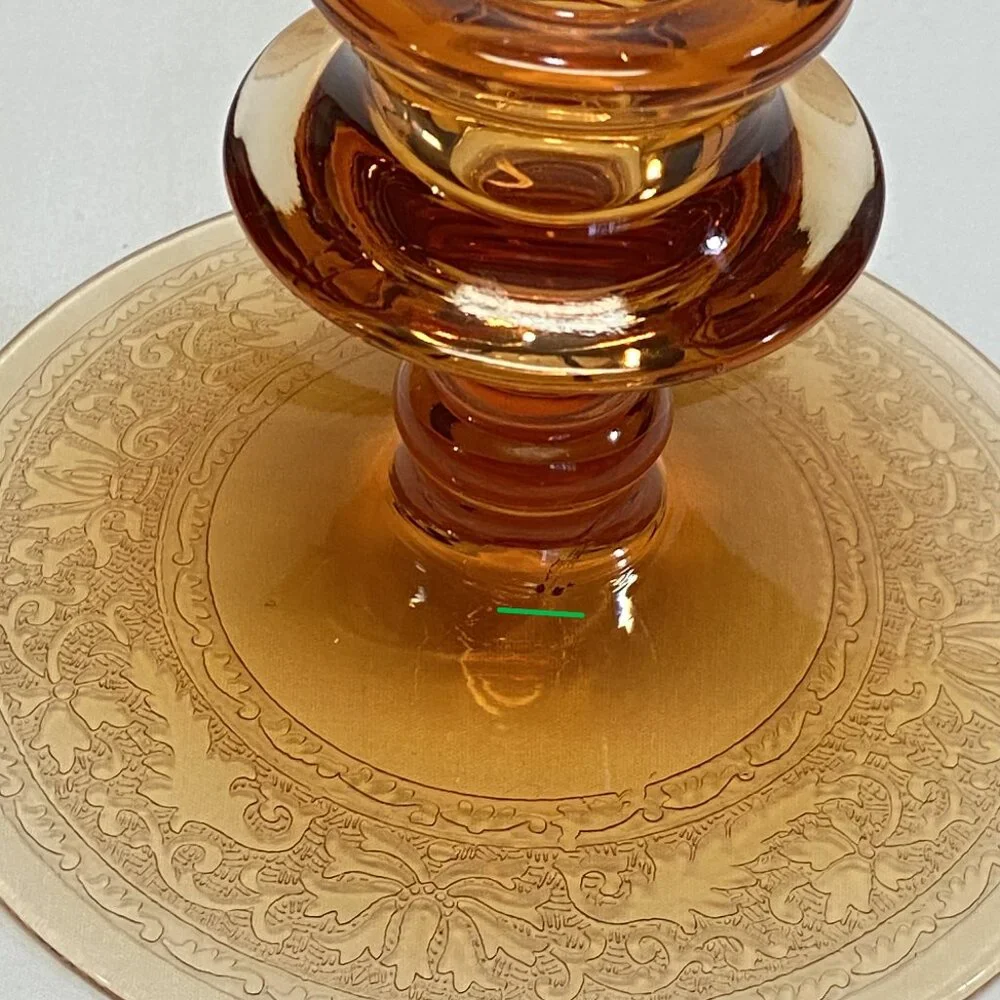 Fostoria Royal Amber Etched #2362 Single Candlestick Vintage Depression Glass